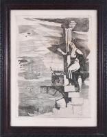Duray Tibor (1912-1988): Antik romok, Szicília, 1967. Rézkarc, papír, jelzett, számozott (3/10), üvegezett fakeretben, 39,5×29,5 cm.