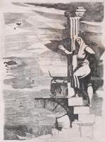 Duray Tibor (1912-1988): Antik romok, Szicília, 1967. Rézkarc, papír, jelzett, számozott (3/10), üve...