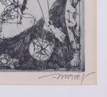 Hincz Gyula (1904-1986): Kavalkád (cím nélkül), rézkarc, papír, jelzett, üvegezett fakeretben, 29,5×...