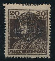 Kolozsvár 1919 Károly 20f elcsúszott felülnyomattal, a "BANI" alig látszik / with shifted overprint Signed: Bodor