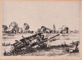 Olvashatatlan jelzéssel: Megbillent szekér. Rézkarc, papír. Dekoratív, kissé sérült fakeretben. 19x2...