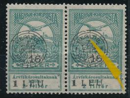 Kolozsvár 1919 Árvíz 16f a felülnyomatban lemezhibával / with plate variety Signed: Bodor