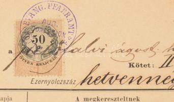 1887 Petőfalva anyakönyvi kivonat 50kr illetékbélyeggel