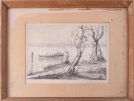 Olvashatatlan jelzéssel: Ladik a vízen. Rézkarc, papír. Üvegezett fakeretben. 19,5x27,5 cm