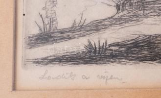 Olvashatatlan jelzéssel: Ladik a vízen. Rézkarc, papír. Üvegezett fakeretben. 19,5x27,5 cm