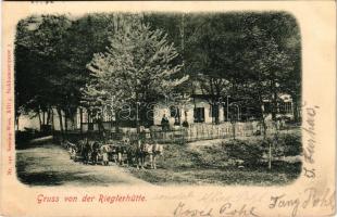 1900 Wien, Vienna, Bécs; Gruss von der Rieglerhütte (Penzing) / inn and tourist house, restaurant, horse-drawn carriages (EK)