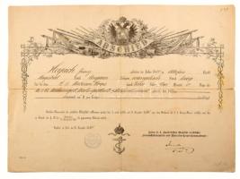 1874-1906 Herpich Ferenc hajógépész bizonyítványai, okmányai, összesen 6 db, közte a Cs. és Kir. Haditengerészet pólai gépész iskolája által kiállított bizonyítvány, a Cs. Kir. Szab. Első Dunagőzhajózási Társaság (Erste k. k. priv. Dunau-Dampfschiffahrts-Gesellschaft) által kiállított okmányok, vizsgálati bizonyítvány (Schamorzil János főmérnök aláírásával), elbocsátólevél (obsit). Változó állapotban, részben sérült, foltos.