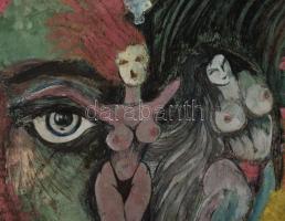 Olvashatatlan jelzéssel: Táncosok (női aktok). Vegyes technika, fa. Fakeretben. 29x31,5 cm