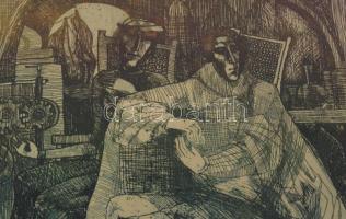 Egresi Zsuzsa (1954-2025): Feltaláló. Színes rézkarc, papír, jelzett, számozott (19/100), kisebb ázá...