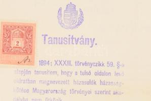 1912 Sopron, Ágfalva, házasságkötési szándék kihirdetése. 2K + 30f illetékbélyeggel