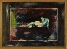 Olvashatatlan jelzéssel: Női akt. Olaj, farost, fakeretben, 32,5x45 cm.