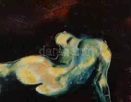 Olvashatatlan jelzéssel: Női akt. Olaj, farost, fakeretben, 32,5x45 cm