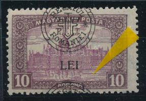 Kolozsvár 1919 Parlament 10K a felülnyomatban lemezhibával, halvány falcnyommal / with plate variety Signed: Bodor