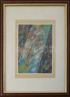 Olvashatatlan jelzéssel: Gesztusok. Vegyes technika, papír, üvegezett fakeretben, 22x16 cm.