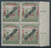 Szeged 1919 Arató/Köztársaság 40f ívszéli négyestömb, benne groteszk felülnyomás Signed: Bodor