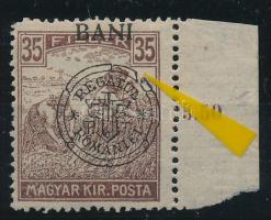 Kolozsvár 1919 Arató 35f a felülnyomatban lemezhibával / with plate variety Signed: Bodor