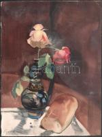 Endrédy György (1910-1988): Virágcsendélet. Akvarell, papír, jelzett, 38×28,5 cm