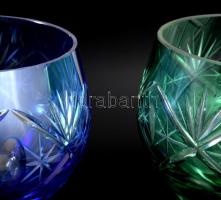 Színezett ólomkristály talpas pohár készlet. II. osztályú (gyári anyaghibákkal), 6 darab, m: 20,5 cm