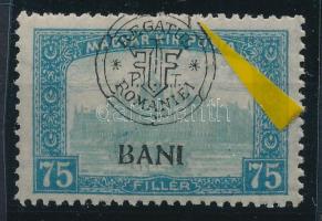 Kolozsvár 1919 Parlament 75f a felülnyomatban lemezhibával (kis festékfolt elöl-hátul) / with plate variety (small ink spots front and back) Signed: Bodor