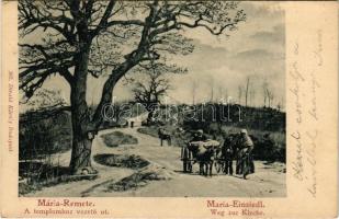 1901 Budapest II. Máriaremete, a templomhoz vezető út, szamár szekér. Divald Károly 302. (EK)