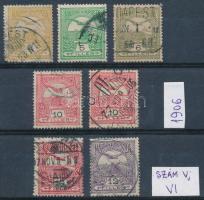 1906 7 db Turul bélyeg, közte számvízjel