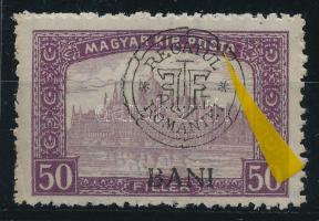 Kolozsvár 1919 Parlament 50f a felülnyomatban lemezhibával / with plate variety Signed: Bodor