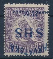SHS 1918 Hadifogoly 15f fordított felülnyomással / inverted overprint Signed: Bodor