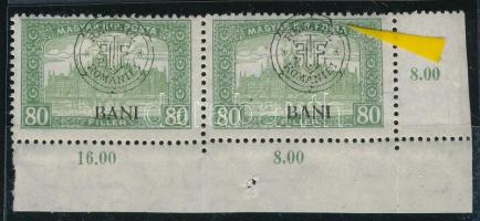 Kolozsvár 1919 Parlament 80f pár a felülnyomatban lemezhibával / pair with plate variety Signed: Bodor