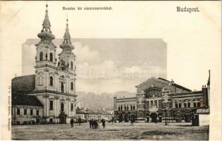 Budapest I. Bomba tér (ma Batthyány tér), templom, vásárcsarnok, Wirth Antal és Petz Ágoston üzlete. Divald Károly 64. sz.