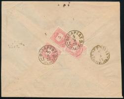 1877 3 x 5kr ajánlott levélen, a bélyegeken vésésjavítás a háromszögeknél + gyöngyjavítás / 3 x 5kr with retouches on registered cover (ex Lovász)