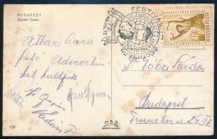 1949 Képeslap Világifjúsági Találkozó alkalmi bélyegzéssel, 40f VIT bélyeggel