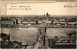 1901 Budapest, Lánchíd, kilátás a Bazilika felé, gőzhajó. Divald Károly 18. sz.