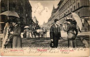 1903 Budapest V. Alkotmány utca, üzletek, montázs párokkal (EK)