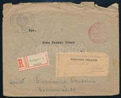 1945 Készpénzzel bérmentesített ajánlott levél Kiss Ferencnek, visszaküldve "ismeretlen helyen tartózkodik"