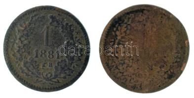 1872KB 1kr Cu "Angyalos címer" + 1881KB 1kr Cu "Középcímer" T:F