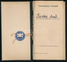 1943 Marosvásárhely, "M. Kir. "Csaba Királyfi" Honvéd Gyorfegyvernemi Hadapródiskola tanulmányi értesítője, benne az 1942/43-as tanévvel, pecséttel, aláírással.