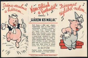 cca 1935 Walt Disney: A három kismalac c. rajzfilm könyvváltozatának magyar kiadását reklámozó színes prospektus. Bp., Pallas-ny., jó állapotban, kihajtva: 13x20 cm