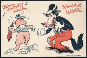 cca 1935 Walt Disney: A három kismalac c. rajzfilm könyvváltozatának magyar kiadását reklámozó színe...