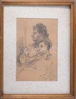Herman Lipót (1884-1972): Az első skicc a (...) anyáról s gyermeke. Ceruza, papír, jelezve jobbra lent. Üvegezett, kissé sérült fakeretben, 23x15 cm