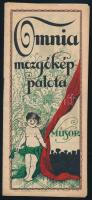cca 1920 Omnia mozgókép palota műsora, Bp.,Thalia-ny., rengeteg korabeli reklámmal is, színes, litografált, szecessziós borítóval, a hátoldalán bejegyzéssel (1919. okt. 19 és 20.) 10 sztl. lev.
