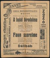 cca 1920 Omnia mozgókép palota műsora, Bp.,Thalia-ny., rengeteg korabeli reklámmal is, színes, litog...