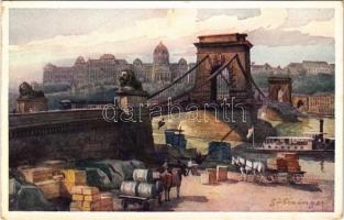 Budapest, Lánchíd és Királyi vár, rakpart. B.K.W.I. S. 280/14. s: Götczinger (EK)