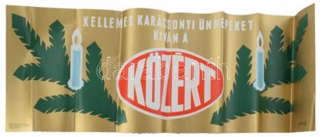 Gönczi-Gebhardt Tibor (1902-1994): Kellemes karácsonyi ünnepeket kíván a Közért, 1972. Reklámplakát, papír, jelzett a plakáton. Egyetemi Nyomda. Hajtásnyomokkal. 28,5x81,5 cm