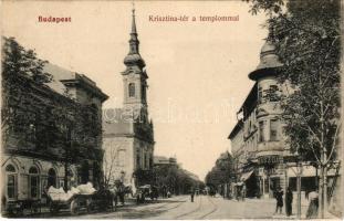 1915 Budapest I. Krisztina tér, villamos, templom, cukrászda (EK)