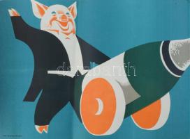 Gönczi-Gebhardt Tibor (1902-1994): Közért, boldog új évet kívánunk, 1970 körül. Reklámplakát, ofszet...