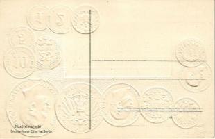 Deutschland / Allemagne / Set of coins, currency exchange chart and flag of Germany. Max Heimbrecht ...