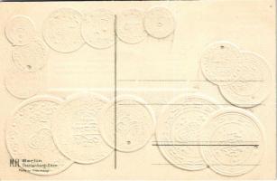 Türkei II. - Münzenkarte und Nationalflagge / Turkish coins and flag. Emb. litho