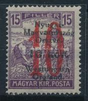 Nyugat-Magyarország VI. 1921 Arató 10K/15f "törött 1-es" lemezhibával Signed: Bodor