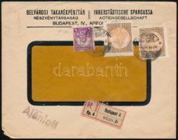 1926 Budapest helyi ajánlott levél 5000K és 4f (perfin) vegyes bérmentesítéssel / Local registered cover with mixed franking