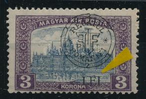 Kolozsvár 1919 Parlament 3K lemezhibákkal a felülnyomatban / with plate varieties Signed: Bodor